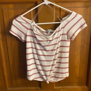 White and red striped crop top